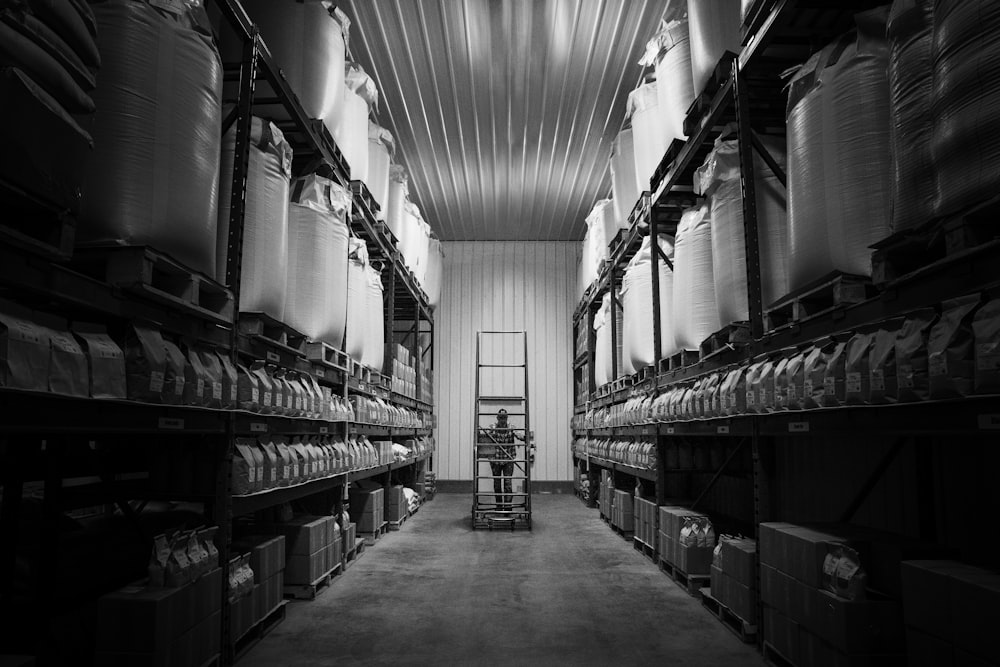 Warehouse filled with shelves of boxes